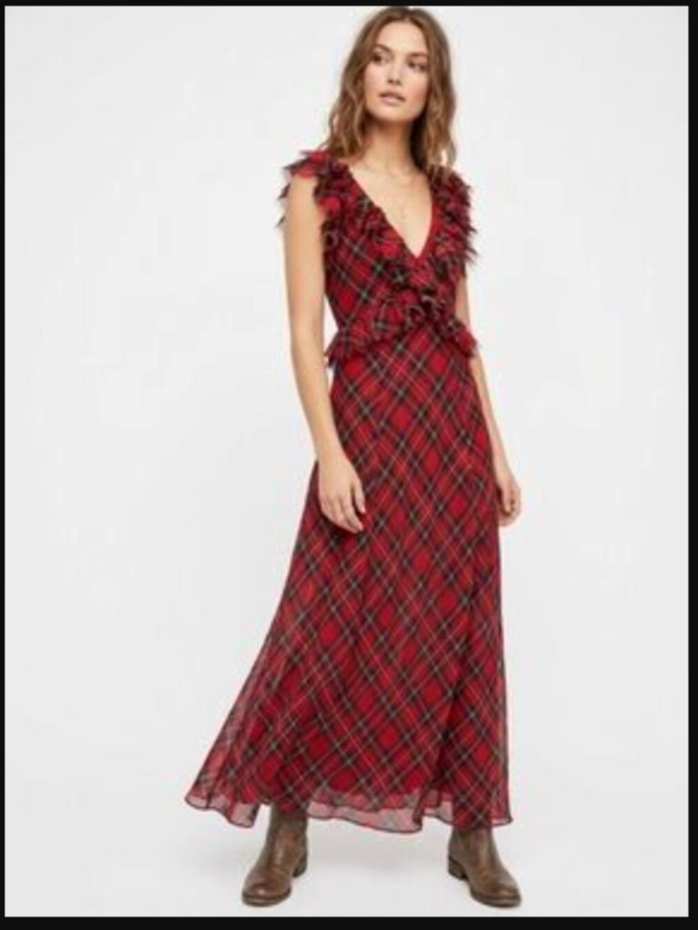 Free People Venitia Ruffled Plaid Maxi Dress Size 6